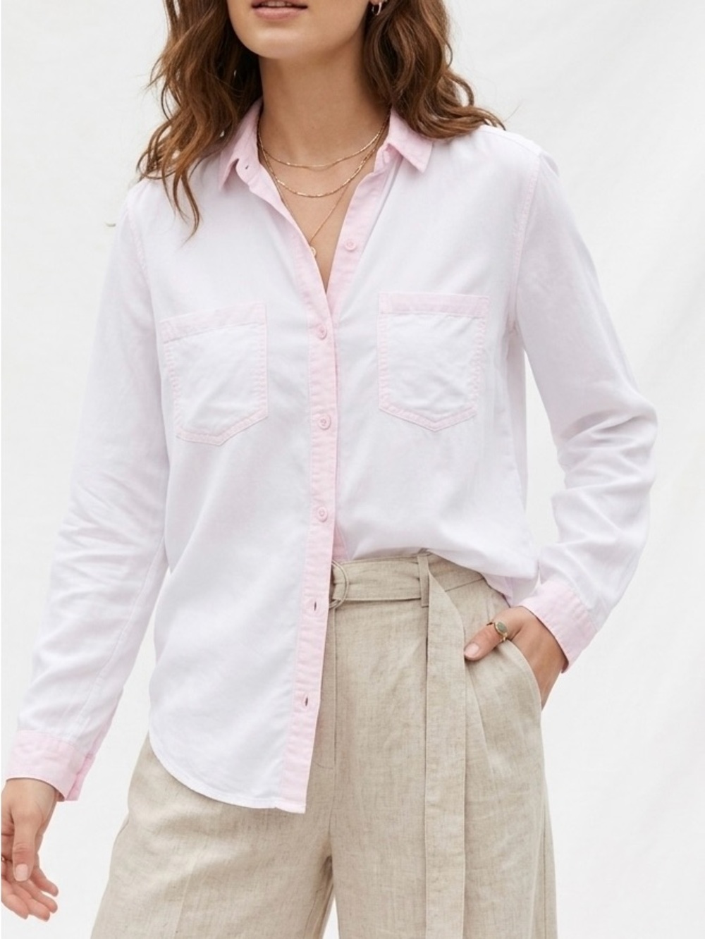 CLOTH & STONE Anthropologie Soft Tencel Relaxed Button Down Shirt Pink Size M